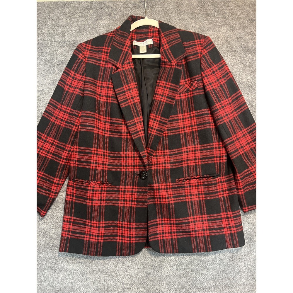 Vintage Kathryn Deene New York Red Plaid Wool Blend Blazer Jacket - Size 16